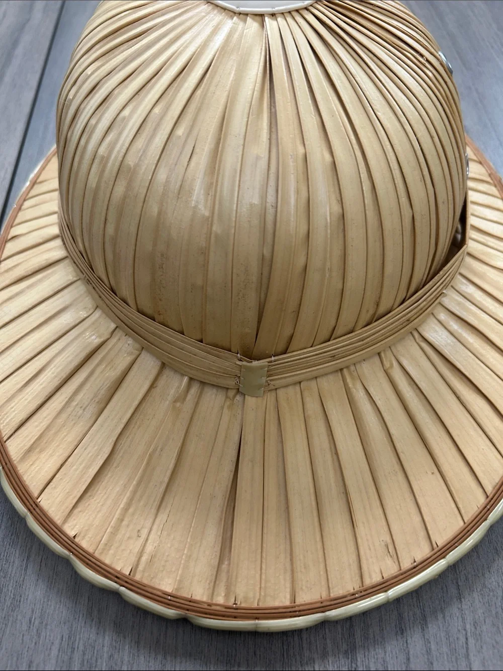 Vintage Woven Bermes Natural bamboo Straw Safari Hat